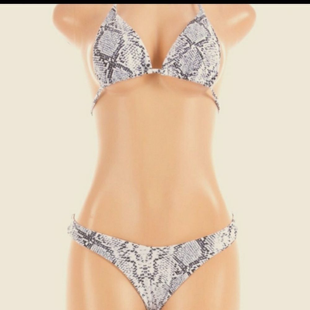 Callie Brazil: High Cut White Snake Animal Print Bikini M 6-8